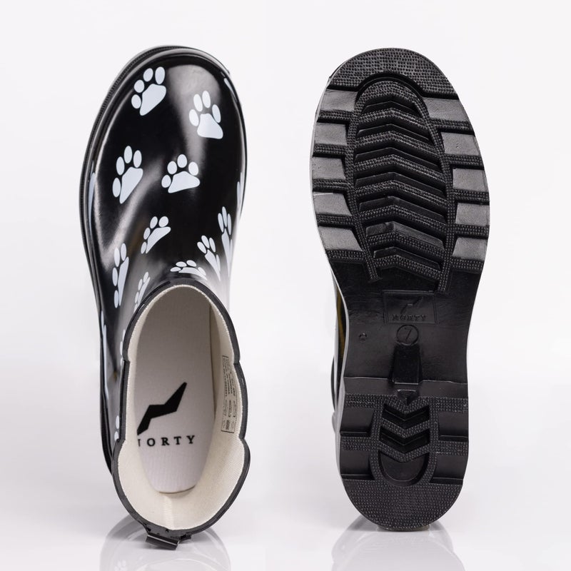 NORTY - Womens Ankle Rain Boots - Ladies Waterproof Winter Spring Garden Boot runs Â½ size large Paw Black White Size 10 - Image 2